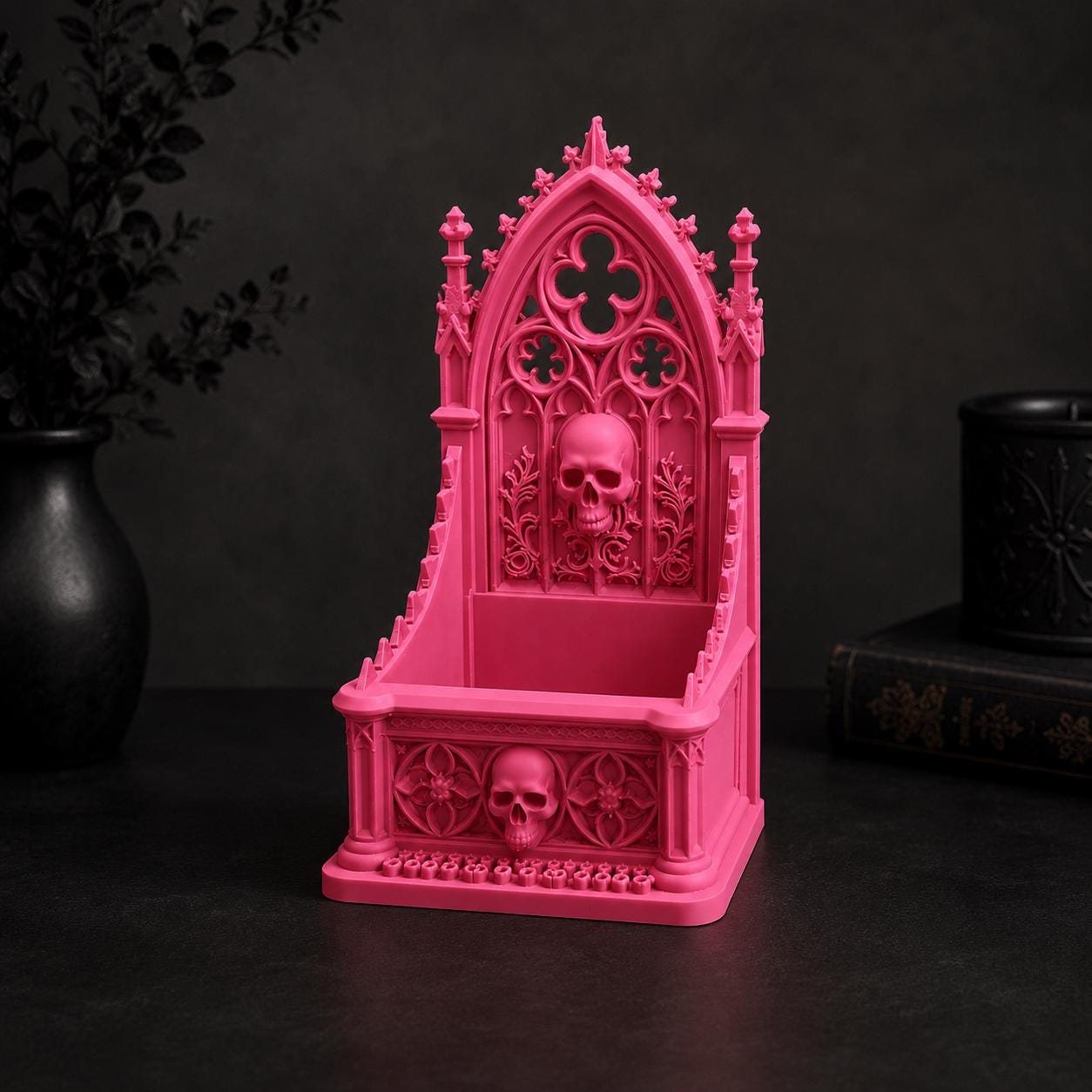 Gothic Bookmark Holder Cathedral Skull Design Dark Academia Reading Accessory Medieval Architecture Pointed Arches Quatrefoil Tracery Spire Details Perfect Book Lover Gift Desk Organization Reading Companion Premium PLA Construction Durable