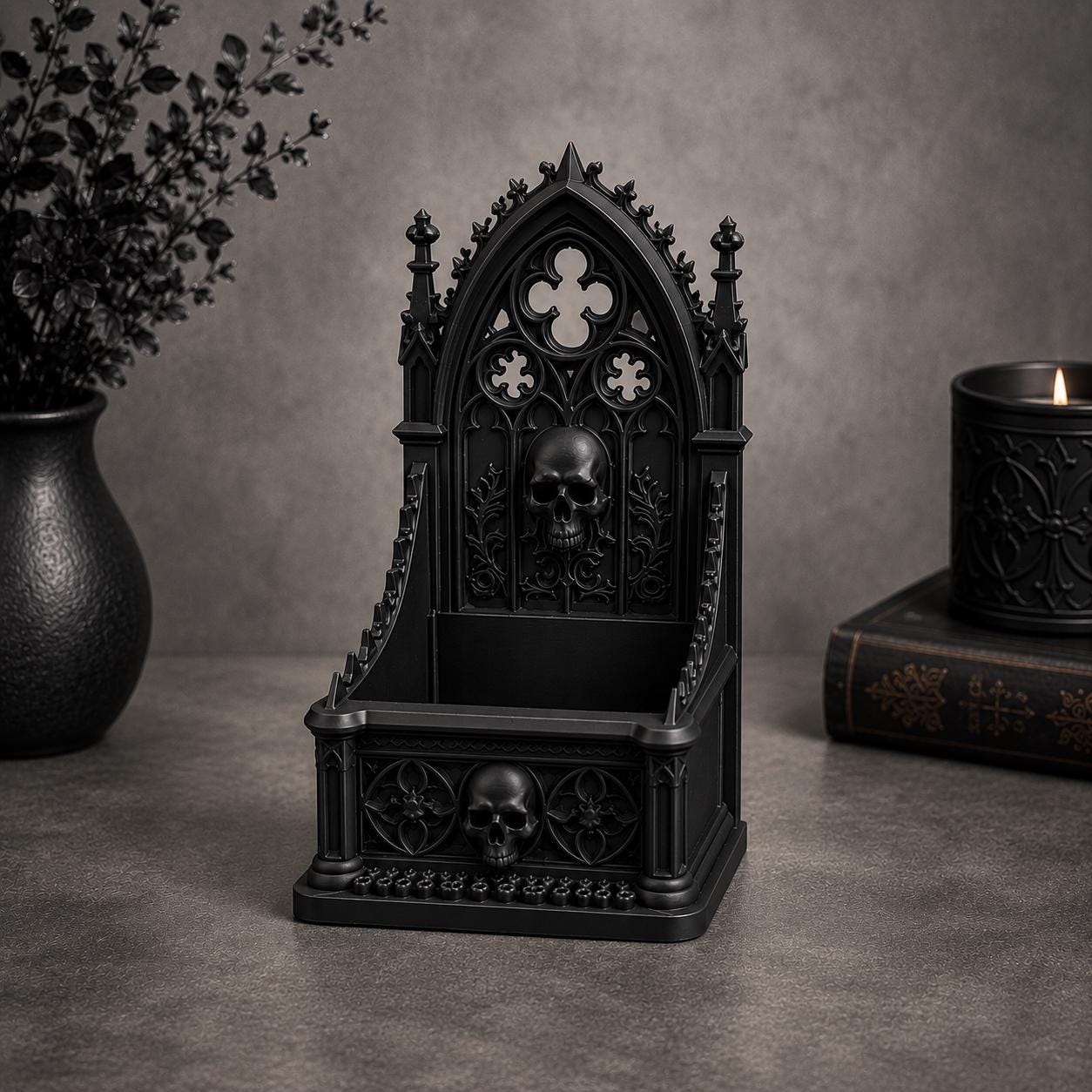 Medieval Desk Ornament Gothic Cathedral Design Bookmark Holder Skull Architecture Dark Academia Reading Accessory Pointed Arches Spire Details Quatrefoil Tracery Perfect Book Lover Gift Premium PLA Construction Gothic Style Home Library
