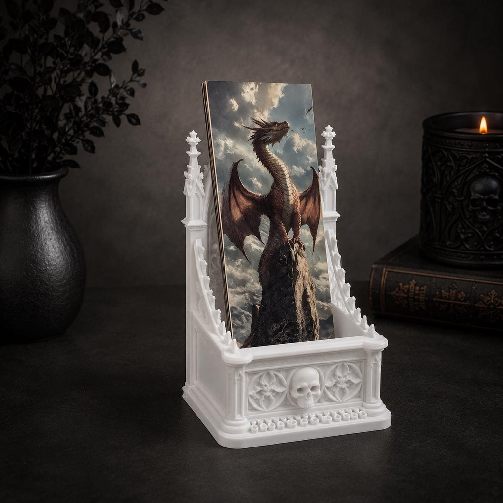 Book Lover Gift Gothic Bookmark Holder Dark Academia Desk Accessory Medieval Cathedral Design Skull Page Keeper Pointed Arch Tracery Pattern Spire Ornament Display Stand Quatrefoil Details Reading Room Decoration Literary Collection