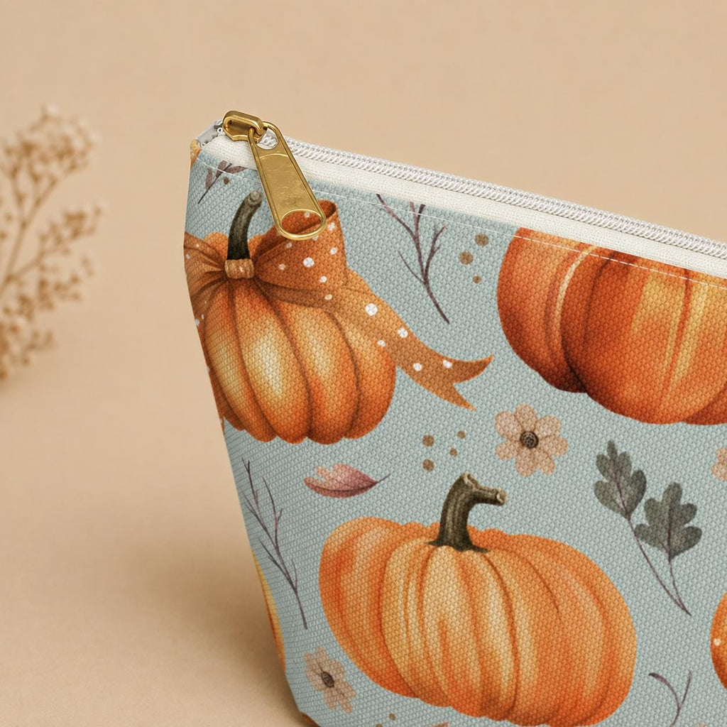 Coquette Pumpkin Makeup Bag-Fall Cosmetic & Travel Zipper Pouch