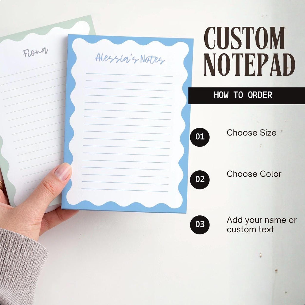 Custom Name Notepad Croissant Illustration Personalized Teacher Gift Stationery Baker Kitchen Memo Pad Black Checkered Border Lined Paper Pad Grocery List Organizer Daily Planning Essential Back To School Supply College Gift French Bakery