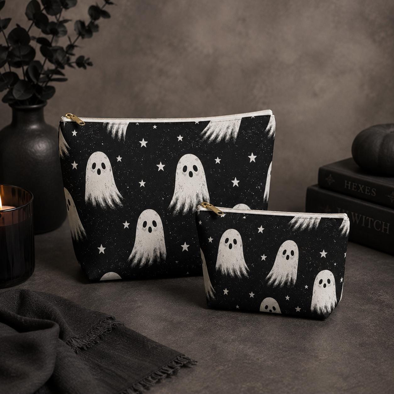 Cute Ghost Makeup Bag-Spooky Cosmetic & Travel Zipper Pouch